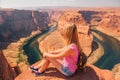 Young girl at the Horse shoe bend in the USA. Royalty Free Stock Photo