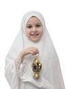 Young Girl in Islamic Hejab with Ramadan Lantern Royalty Free Stock Photo