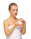 Young girl with jar with body cream Royalty Free Stock Photo