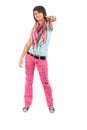 Young Girl Jeans In A Torn Pink Jeans. Royalty Free Stock Photo