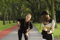 The young girl, while jogging in the park, became ill, she needed rest