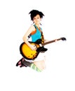 Young girl jumping with a guitar Royalty Free Stock Photo