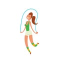 Young girl jumping rope fitness, sport, training, park and lifestyle concept vector. Royalty Free Stock Photo