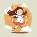 Young girl jumps for joy. Vector graphics. Illustration for a child. Royalty Free Stock Photo