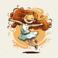 Young girl jumps for joy. Vector graphics. Illustration for a child. Royalty Free Stock Photo