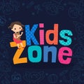 Young girl with kids zone word cartoon illustration