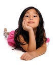 Young Girl Laying on White Floor Royalty Free Stock Photo