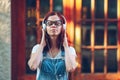 Young girl listening to music outdoors Royalty Free Stock Photo