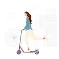 Young girl is riding on electric scooter vector illustration
