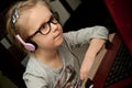 Young girl looking at laptop screen Royalty Free Stock Photo