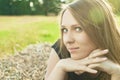 Young girl lying on heystack Royalty Free Stock Photo