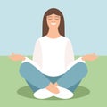 Young girl meditating, vector illustration,