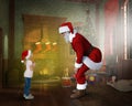 Young Girl Meets Santa Claus, Christmas Day Royalty Free Stock Photo