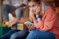 Young girl with mobil phone.Summertime, holiday, vacation concept Royalty Free Stock Photo