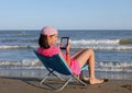 Young girl with the modern ebook Royalty Free Stock Photo