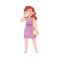 Young Girl Mopping Sweat from Her Face with Handkerchief Vector Illustration