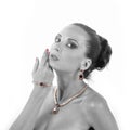 Young girl in a necklace with red stone,white and black image Royalty Free Stock Photo