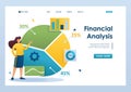 Young girl next to a large chart and a set of analytical data to analyze the information. Flat 2D character. Landing page concepts