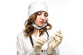 Young girl nurse in glasses prepares syringe Royalty Free Stock Photo