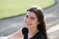 Young girl in old fotball stadium