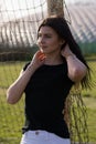 Young girl in old fotball stadium