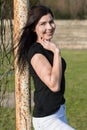 Young girl in old fotball stadium