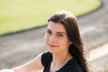 Young girl in old fotball stadium