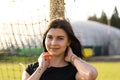 Young girl in old fotball stadium