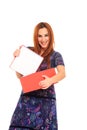 Young girl opens a gift box Royalty Free Stock Photo