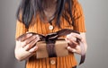 A young girl opens a gift box Royalty Free Stock Photo