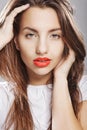 Young girl with orange lips Royalty Free Stock Photo