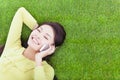 Young girl outside communication with mobile phone Royalty Free Stock Photo