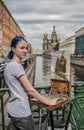 Young Girl Painting The Church of the Savior on Blood in St. Petersburg