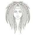 Young girl with patterned zentangle dreadlocks. Page for