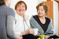 Young girl paying visit to senior grandmothers Royalty Free Stock Photo