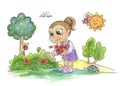 Young girl picking flowers