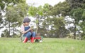 Young girl planting tree in park eco-aware Royalty Free Stock Photo