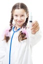 Young girl play doctor with syringe