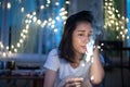 Young girl play a sparkle stick firework Royalty Free Stock Photo