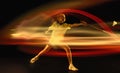 Young girl playing badminton over dark background Royalty Free Stock Photo