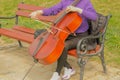 street music. girl playing the cello Royalty Free Stock Photo