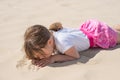 Pretty little girl playing on the beaches of Hauts-de-France Royalty Free Stock Photo