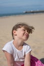 Pretty little girl playing on the beaches of Hauts-de-France Royalty Free Stock Photo