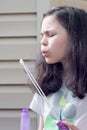 young girl playing with soap bubbles Royalty Free Stock Photo