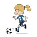 Young girl playing soccer and running after ball Royalty Free Stock Photo