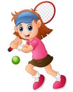 Young girl playing tennis on a white background Royalty Free Stock Photo