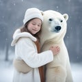 Young Girl and Polar Bear Hugging Royalty Free Stock Photo