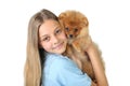 Girl with pomeranian dog