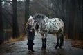 Young girl portrait with Appaloosa horse and Dalmatian dogs