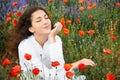 Young girl portrait is in the lavender field, beautiful summer landscape with flowers Royalty Free Stock Photo